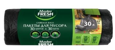 С0004292 Master FRESH MFGB30–30R пакеты для мусора 30 литров, 30 штук (ЧЕРНЫЕ)  7мкм