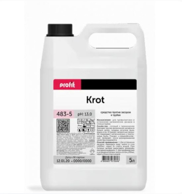 483-5 PROFIT KROT Сильнощелочное средство для устранения засоров в трубах. 5л