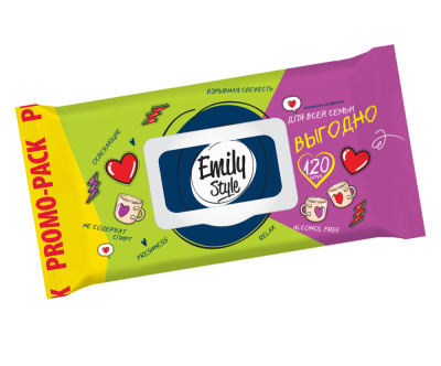 С0006933 ПРОМО Emily Style влаж салфетки Для ВСЕЙ семьи ЭКОНОМ 100+20 штук упаковка с клапаном (+20%