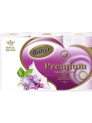 Туалетная бумага Batist 3 слоя 8 рулонов сирень
