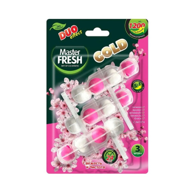 С0007435 Master FRESH подвесной блок для унитаза DUO EFFECT 1200 смываний 5в1 формула GOLD САКУРА, 3
