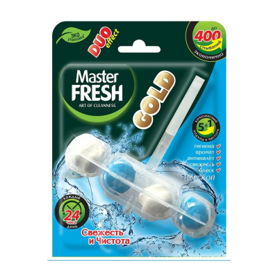 С0007424 Master FRESH подвесной блок для унитаза DUO EFFECT 400 смываний 5в1 формула GOLD МОРСКОЙ, 1
