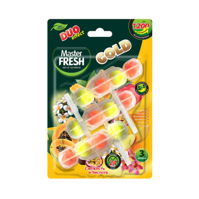 С0007436 Master FRESH подвесной блок для унитаза DUO EFFECT 1200 смываний 5в1 формула GOLD ТРОПИК, 3