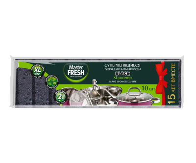 С0007918 Master FRESH Губки для мытья посуды XL (bubble-поролон), 10шт. BLACK