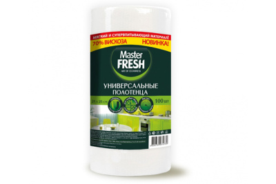 С0006196 УНИВЕРСАЛЬНЫЕ ПОЛОТЕНЦА Master FRESH в рулоне (спанлейс СОТЫ) 100 шт. 21*25см 70% вискозы!