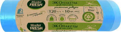 С0007138 Master FRESH ЭКОпакеты д/мусора 70% RECYCLING 120л/10шт с усиленными завязками (голубые) 25