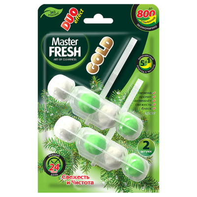 С0007427 Master FRESH подвесной блок для унитаза DUO EFFECT 800 смываний 5в1 формула GOLD ХВОЯ, 2шт