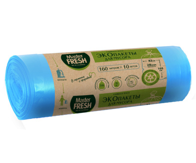 С0006856 Master Master FRESH ЭКОпакеты д/мусора 70% RECYCLING 160л/10шт (голубые) 28мкм