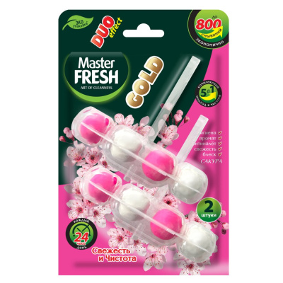 С0007430 Master FRESH подвесной блок для унитаза DUO EFFECT 800 смываний 5в1 формула GOLD САКУРА, 2ш