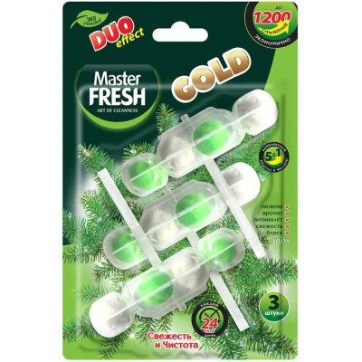 С0007432 Master FRESH подвесной блок для унитаза DUO EFFECT 1200 смываний 5в1 формула GOLD ХВОЯ, 3шт