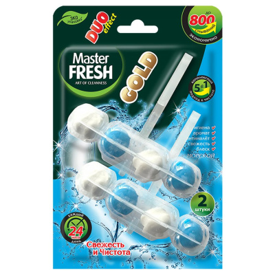 С0007429 Master FRESH подвесной блок для унитаза DUO EFFECT 800 смываний 5в1 формула GOLD МОРСКОЙ, 2