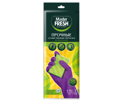 С0007255   Master FRESH ПРОЧНЫЕ 50г хозяйственные перчатки (латексные с хлопком), 1 пара (L/XL) фиол