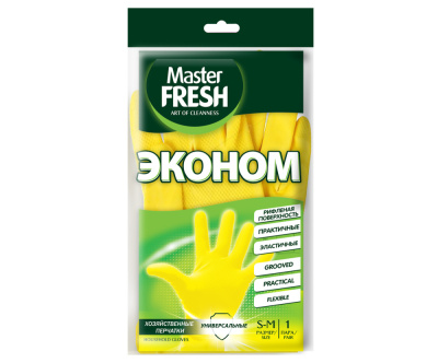 С0006057 Master FRESH ЭКОНОМ хозяйственные перчатки (латексные), 1 пара (средний размер S/M)