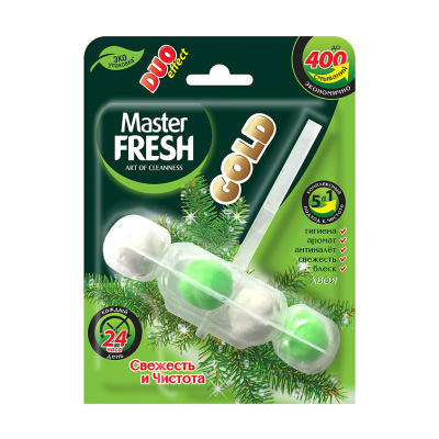 С0007422 Master FRESH подвесной блок для унитаза DUO EFFECT 400 смываний 5в1 формула GOLD ХВОЯ, 1шт