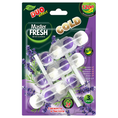 С0007433Master FRESH подвесной блок для унитаза DUO EFFECT 1200 смываний 5в1 формула GOLD ЛАВАНДА, 3