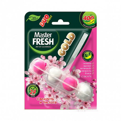 С0007425 Master FRESH подвесной блок для унитаза DUO EFFECT 400 смываний 5в1 формула GOLD САКУРА, 1ш