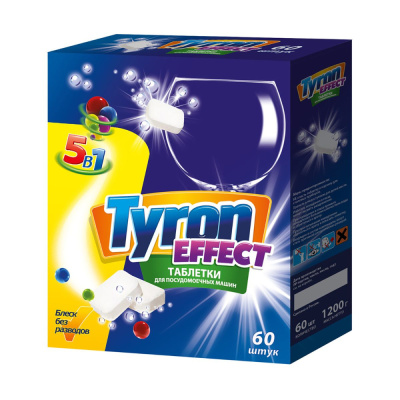 С0007052  TYRON таблетки для п/м машины EFFECT/5в1/нерастворимая оболочка однослойные, 60 шт.